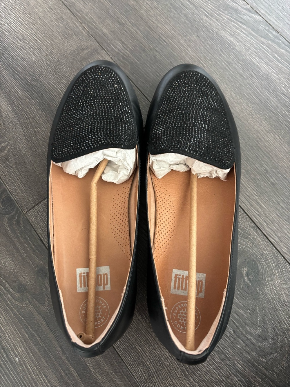 Fitflop Black Crystal-Embellished Slip-On Loafers